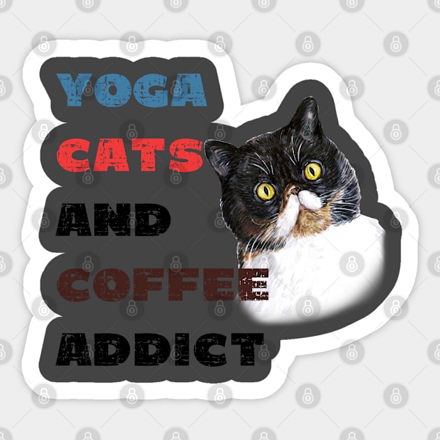 Yoga cats and coffee addict funny quote for yogi Sticker by Red Yoga